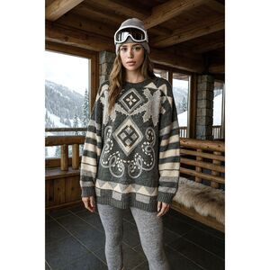 Vintage Y2K Woman's Santoria Sweater Silk Angora Sz. L  Geometric  Embroidered